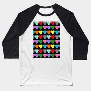Bright Rainbow Hearts in Rows Baseball T-Shirt